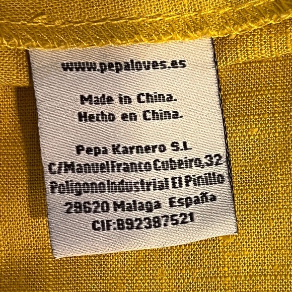 New PEPALOVES Blouse Top Short Sleeve Button Up Tie Neck Size L NWT Mustard Gold - Picture 4 of 6
